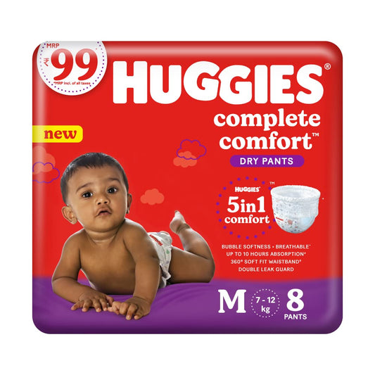 Huggies Complete Comfort Dry Pants Medium (M) Size Baby Diaper Pants, 8 Count